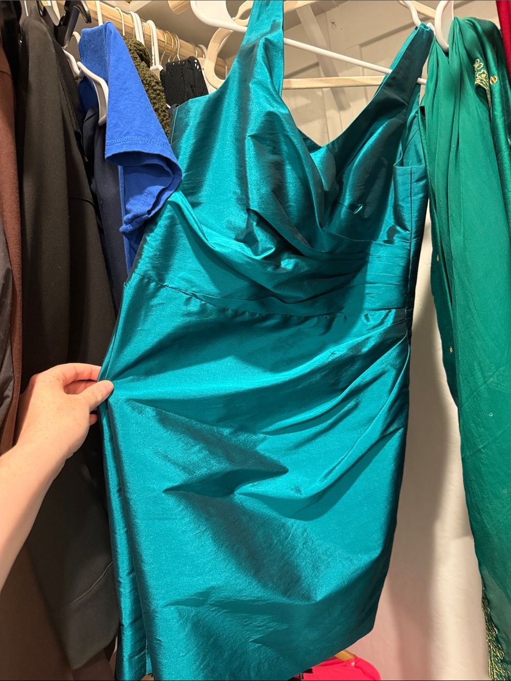 ALFRED SUNG Teal Satin Mini Dress